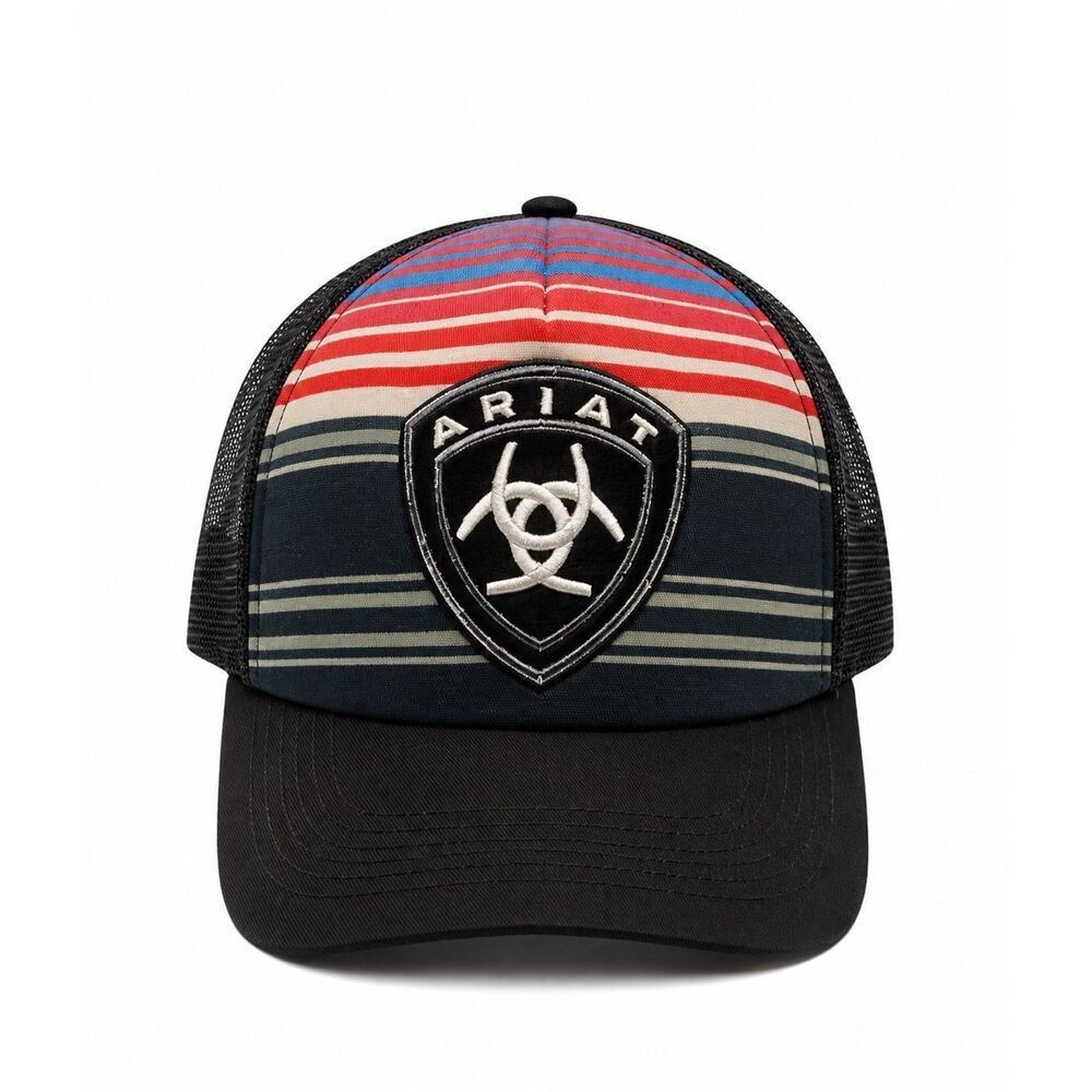 Ariat Trucker Hat Shield Logo Snapback Mesh Striped Black Unisex OS